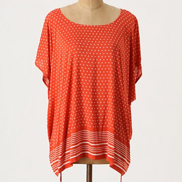 Anthropologie NWT, M Odille Orange Printed Top - Picture 2 of 5